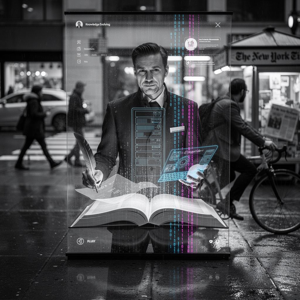 KI-Therapeutin bearbeitet neuronales Netz auf gebogenem Monitor: Essay zu reguliertem KI-Gedächtnis und der Ethik, eine lernende Maschine zu formen